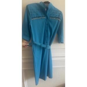 Vintage green shirt dress with belt, Willi of California, size 6 Beaded Western